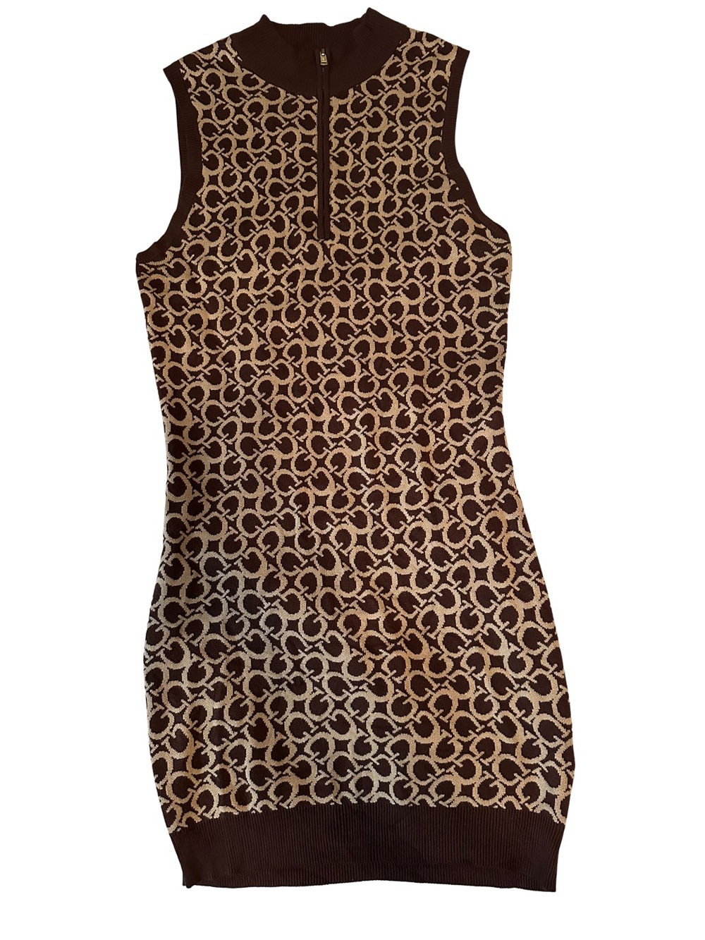 Guess vintage Y2K Sleeveless Brown and Cream Logo Pattern Dress sz Large